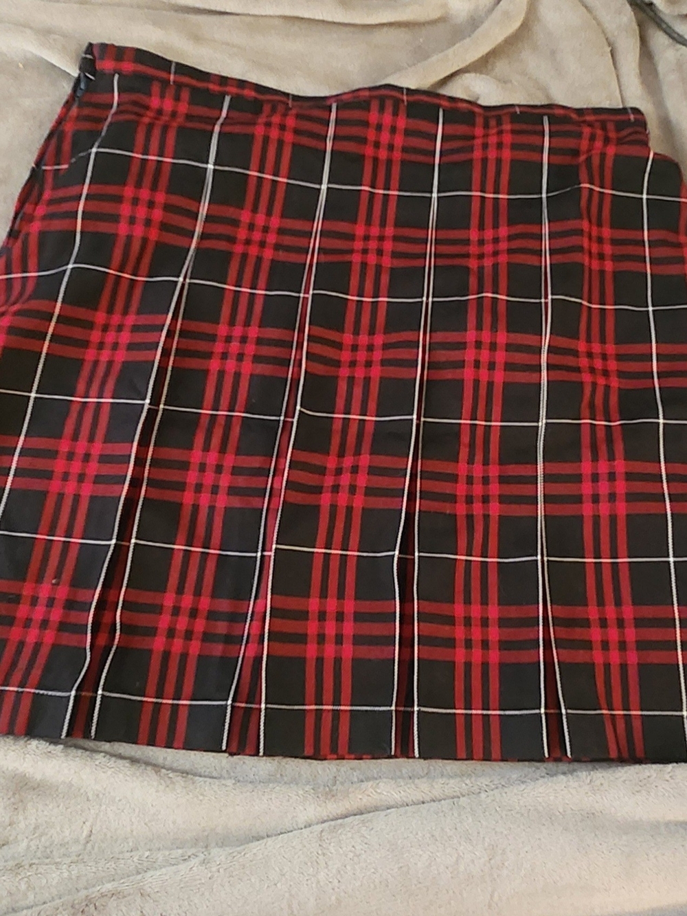 Lands' End Red and Black Plaid Pleated Mini Skirt